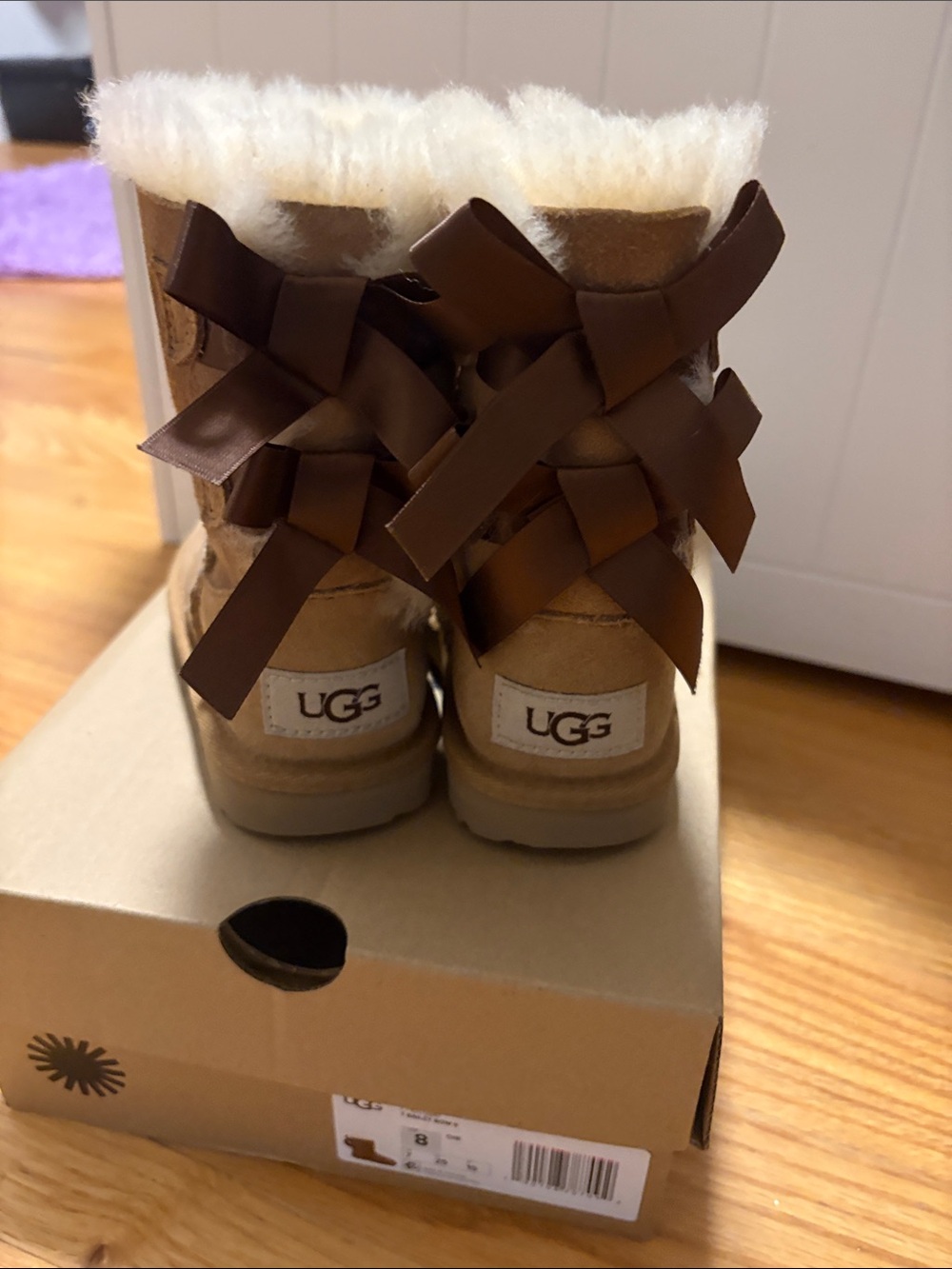 UGG Kids Chestnut Suede Bow-Back Shearling Boots